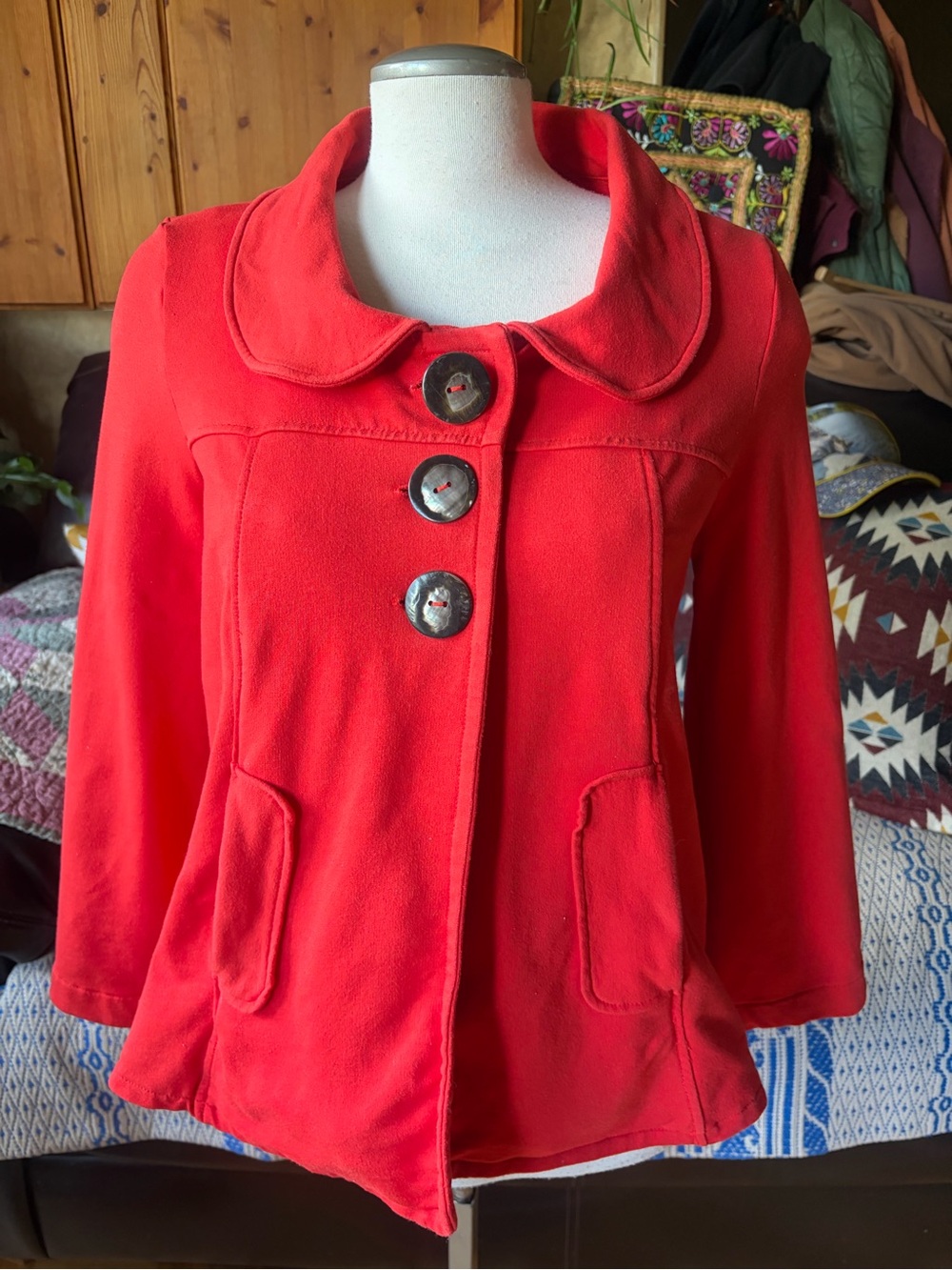 NEON BUDDHA Women's Cotton Stretch Button-Front Peter Pan Collar Jacket